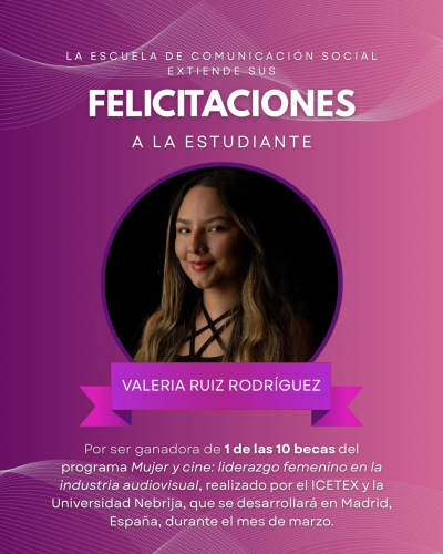 Estudiante de la FAI es seleccionada en convocatoria internacional “Mujer y Cine”